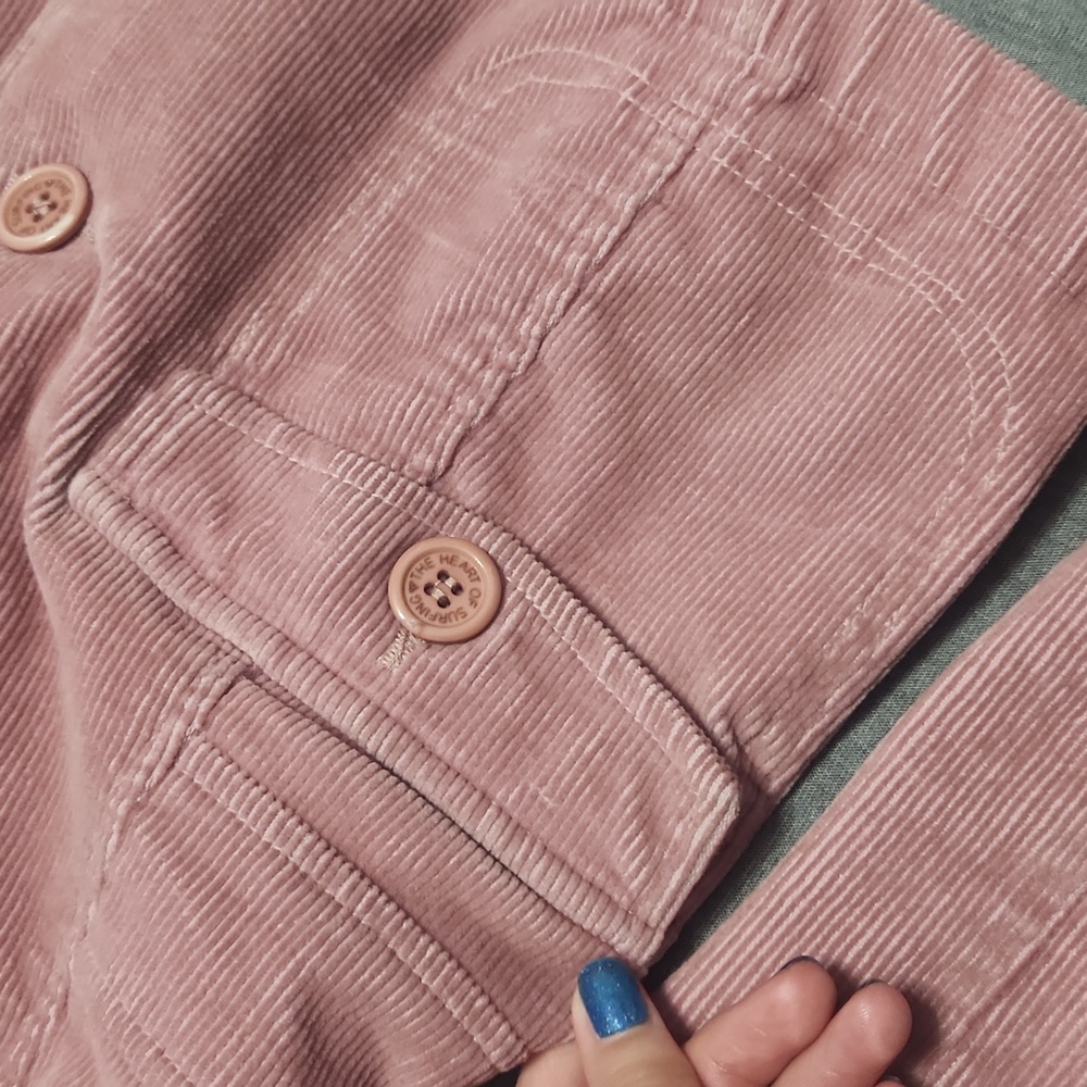 Y2K ROXY Dusty Rose Pink Corduroy Collared Blazer Jacket Coat - Picture 12 of 15